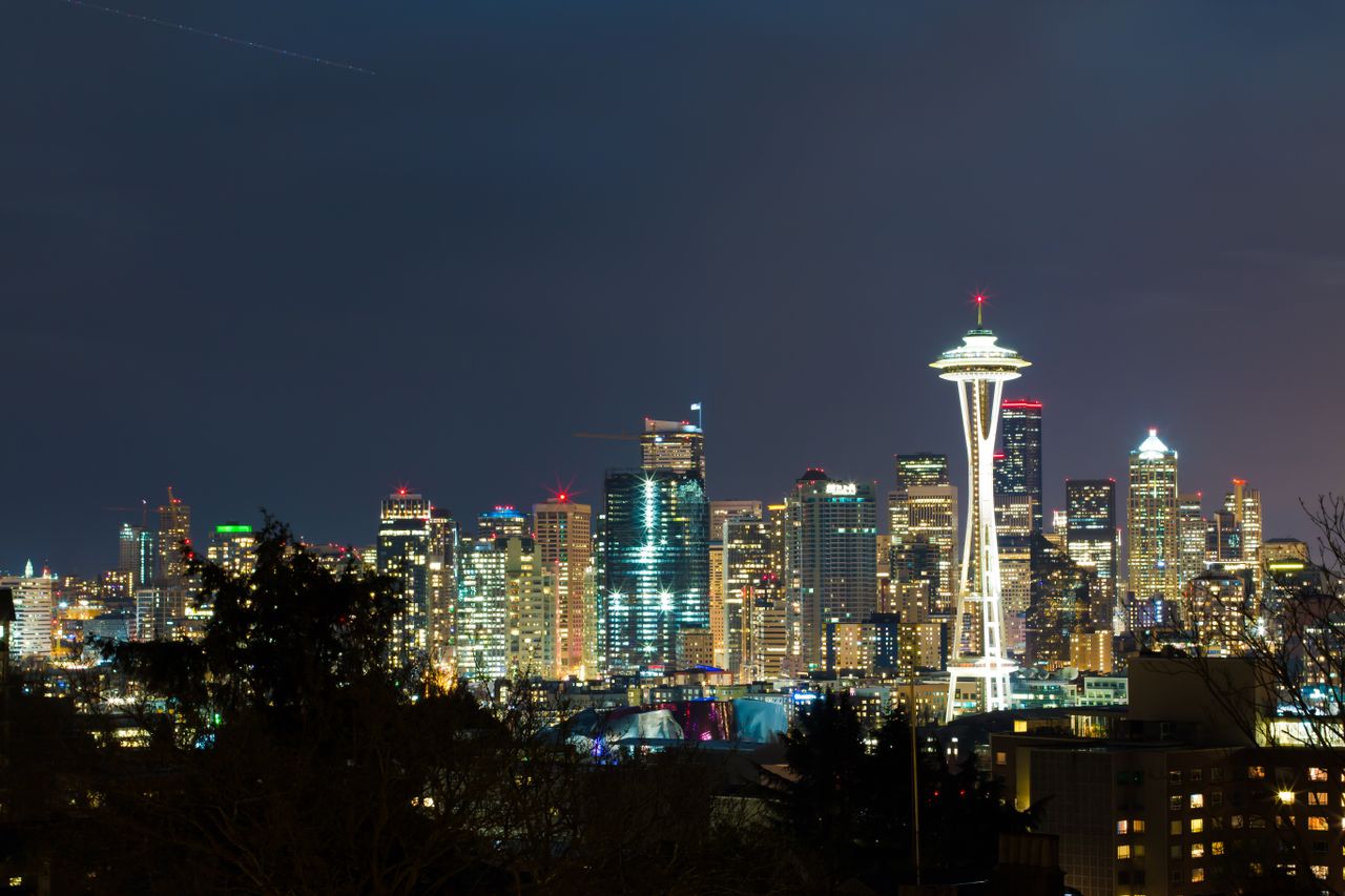 services-04 Stunning view of Seattle's illuminated skyline with the iconic Space Needle at night.